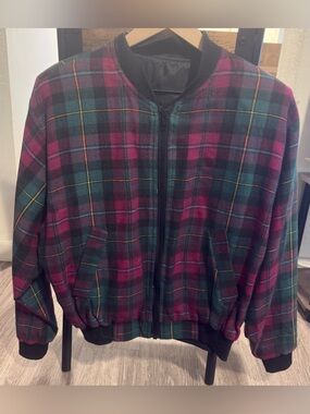 VTG Y2K Palmetto Plaid Bomber Jacket - Burgundy & Green